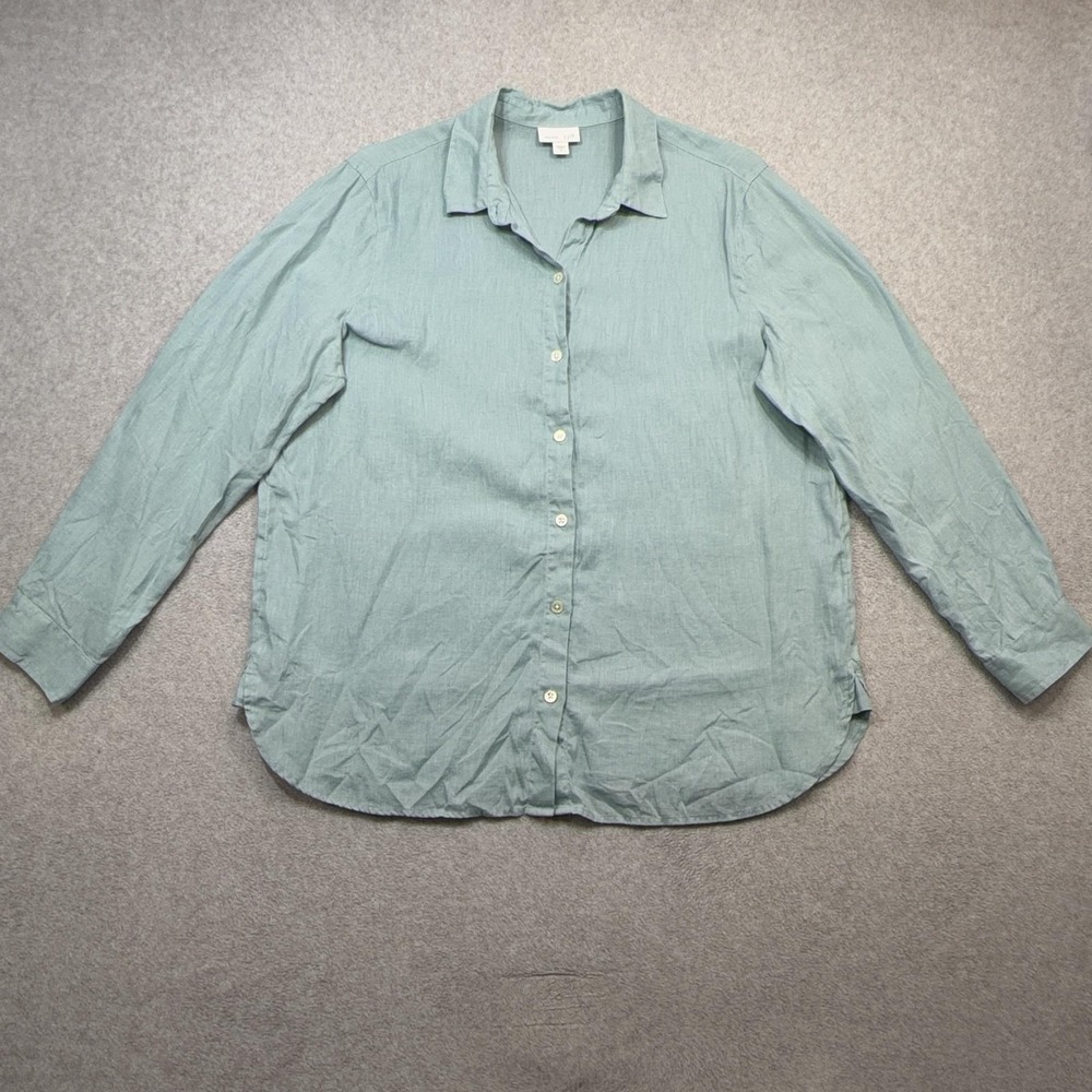 J Jill Love Linen Shirt Womens Medium Blue Long Sleeve Button Front Tunic Casual